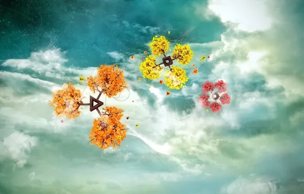 Picture the sky, clouds, flowers, fantasy