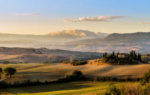 Picture the sky, the sun, clouds, field, space, Italy, meadows, Tuscany