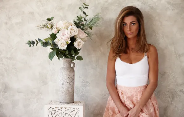 Flowers, face, background, hair, bouquet, beauty, Nastya