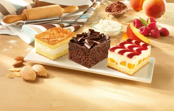 Picture raspberry, chocolate, apricot, dessert, cakes, cakes, almonds, dish