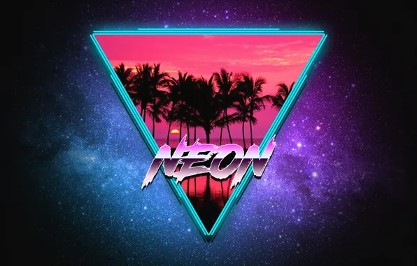 Picture Music, Stars, Neon, Palm trees, Triangle, Neon, Electronic, Synthpop