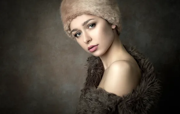 Hat, portrait, fur, sponge, retouching, Theresa