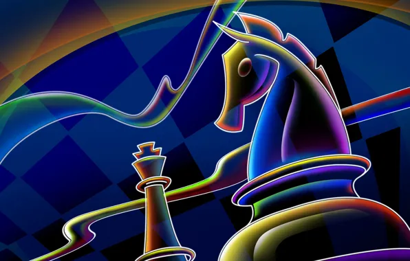 Picture line, blue, horse, chess, cells, 2014