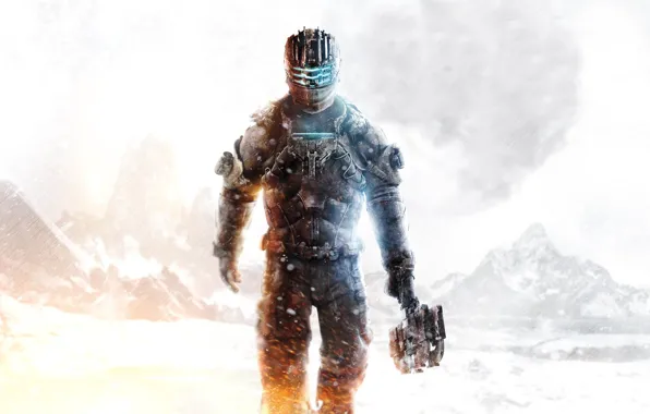 Picture snow, mountains, weapons, armor, Isaac Clarke, cutter, Dead Space 3, Isaac Clarke
