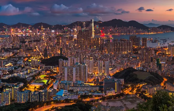 China, Hong Kong, panorama, China, night city, Hong Kong
