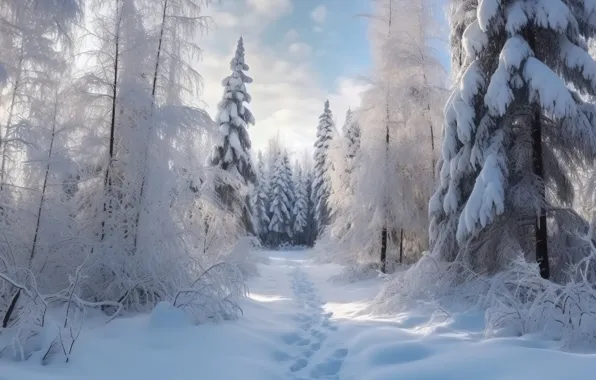 Winter, frost, forest, the sky, clouds, snow, landscape, branches