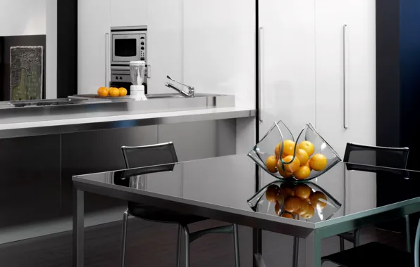 Picture design, style, grey, room, interior, oranges, kitchen, fruit