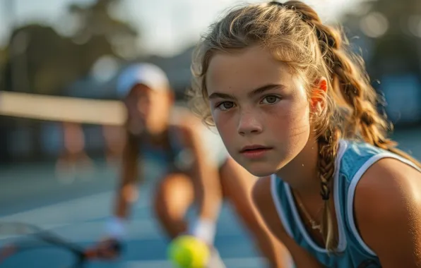 Look, The ball, Sport, Girl, Tennis, Digital art, Closeup, AI art