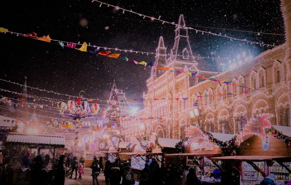 Picture new year, Russia, night, winter, snow, mood, Moscow, Red Square