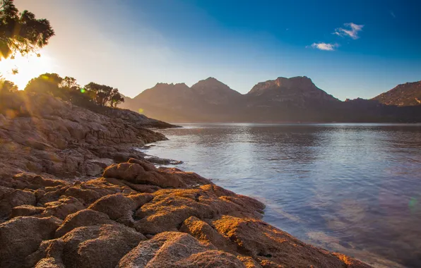 Summer, hill, sunrise, Tasmania, coles bay, rockocean