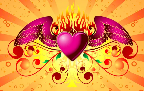 Picture love, background, fire, heart, wings, Valentine's day, heart, valentines day