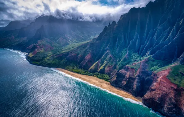 Picture sea, beach, mountains, rocks, view, height