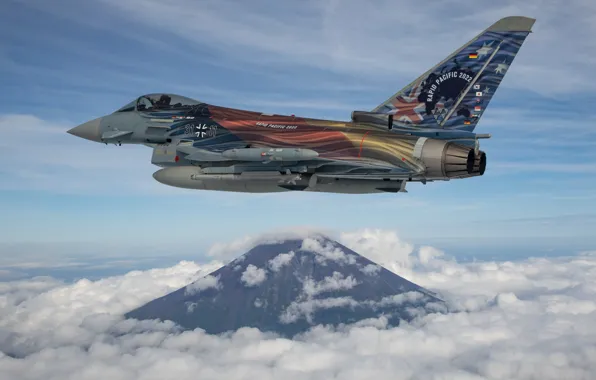 Picture Clouds, The plane, Japan, Mountain, Flight, Fighter, Fuji, Japan