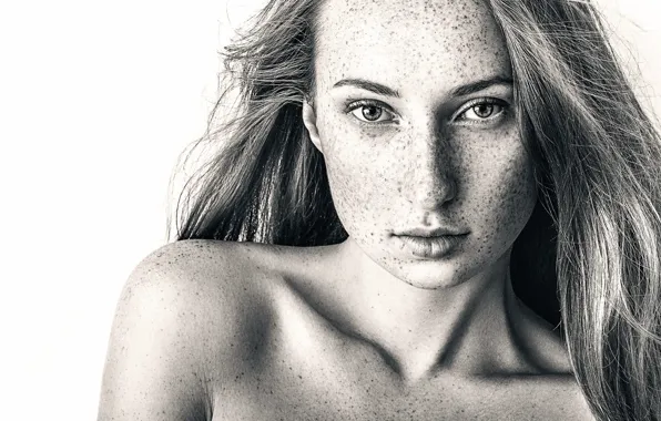 Portrait, freckles, monochrome, Masha