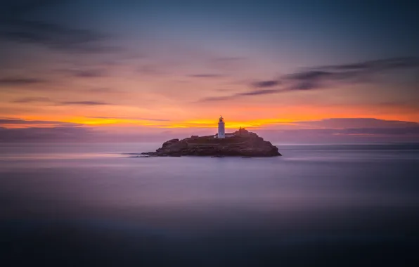 Sea, sunset, lighthouse