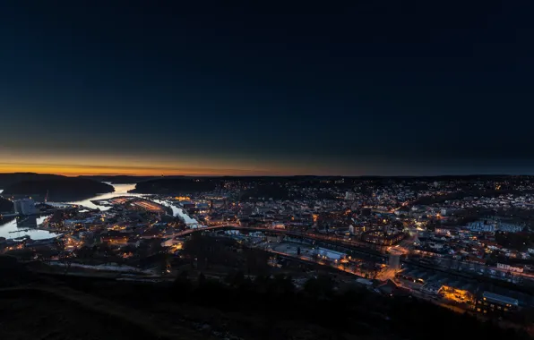 Night, lights, Norway, Halden, Halden