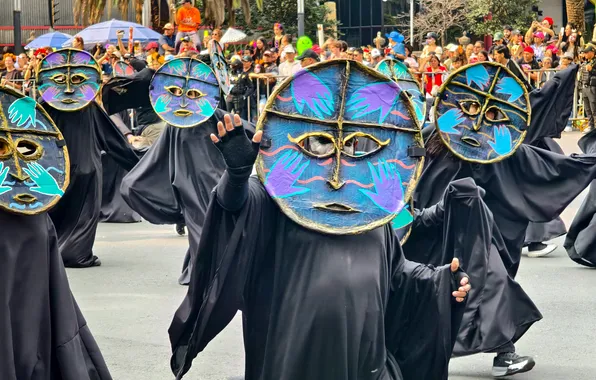 People, parade, mask, bones