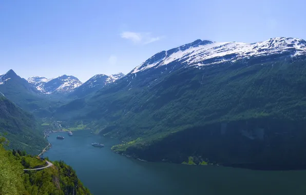 Sea, Mountains, Bay, Ships