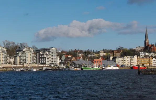The city, river, photo, home, Germany, Flensburg