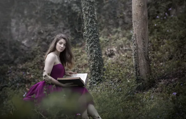 Girl, background, book
