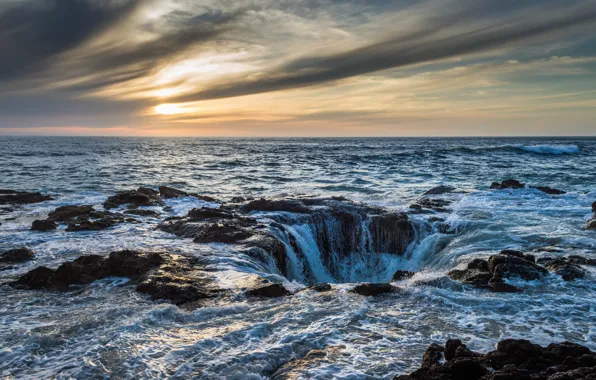 Sea, waterfall, funnel