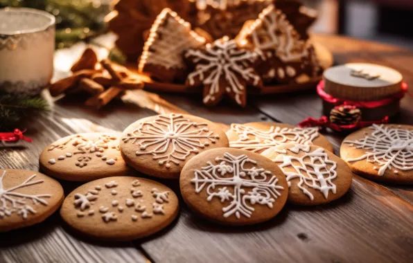 Snowflakes, table, patterns, Board, cookies, Christmas, New year, cookies