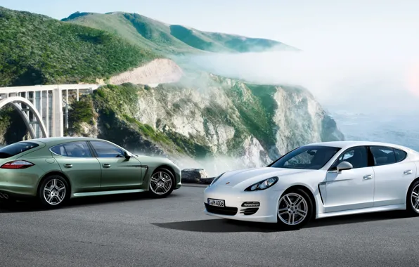 White, Porsche, Panamera, green