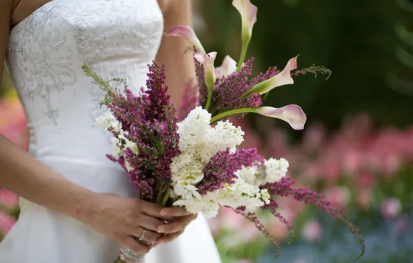 Bouquet, the bride, lilac, Wedding, Calla lilies