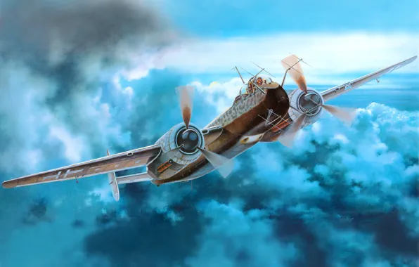 The sky, the plane, figure, art, multipurpose, German, twin-engine, WW2
