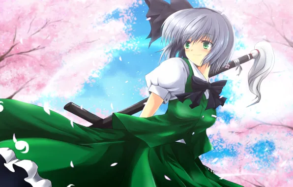 Girl, smile, weapons, mood, Sakura, touhou, art, konpaku youmu