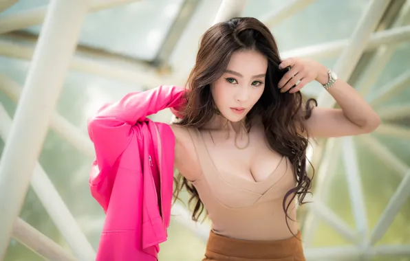 Asian, gesture, green eyes, beautiful girl, green eyes, beautiful girl, asian, gesture