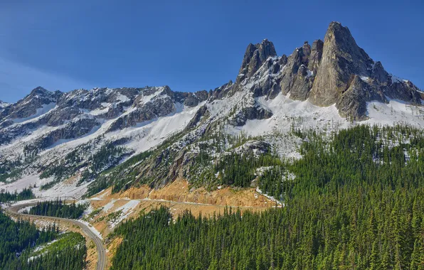Road, forest, mountains, Washington, North Cascades, Liberty Bell Mountain