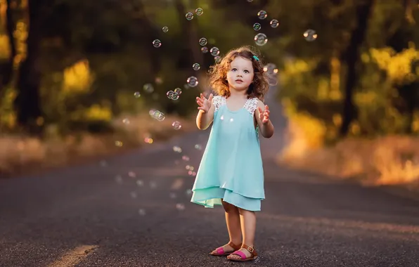 Road, bubbles, girl