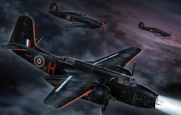 UK, bomber, spotlight, night fighter, Douglas A-20 Havoc, Attack, Raf, Stanislav Hayek