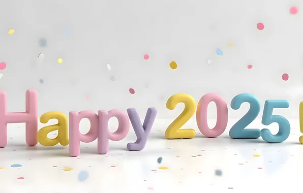 Happiness, figures, New year, colorful, date, bokeh, 2025, AI art