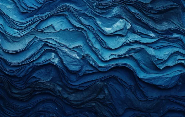 Wave, surface, abstraction, blue background, layering, abstract background, AI art, neural network