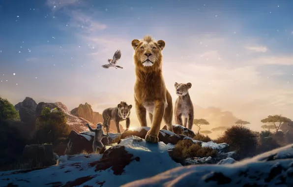 Landscape, nature, cartoon, poster, characters, Mufasa: The Lion King, Mufasa: The Lion King