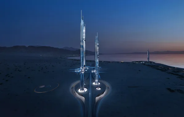 Night, neom, saudi arabia, epicon region