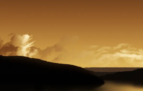 Picture river, Clouds, minimalism