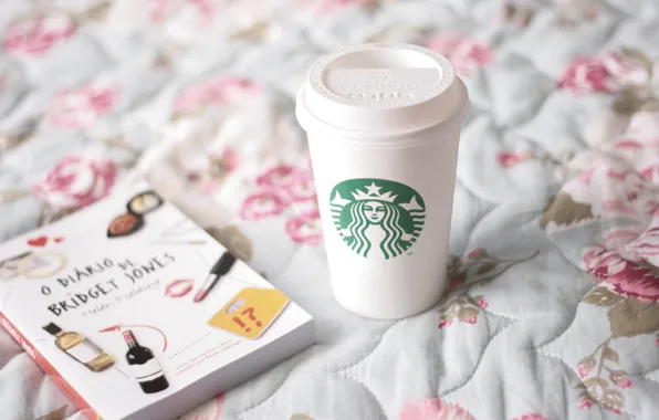 Picture glass, mood, books, bed, mug, Cup, coffee Starbucks, starbucks