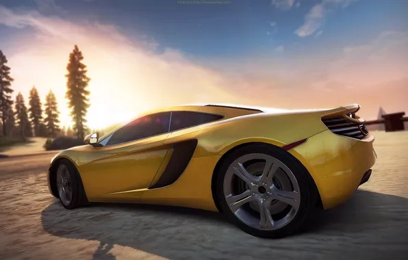 Road, sunset, supercar, need for speed, hot pursuit, McLaren MP4-12C