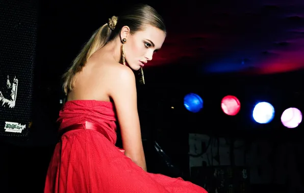 Lights, red, colored, dress, braid, brown hair