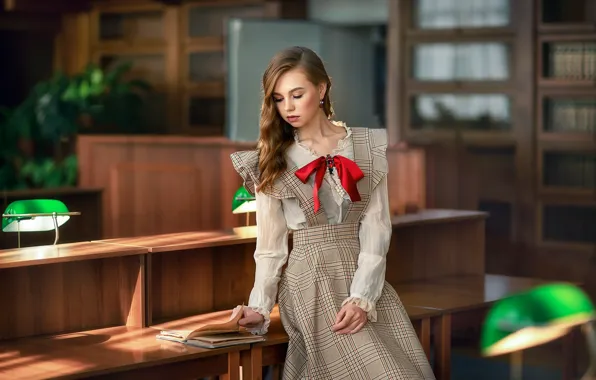 Picture look, girl, light, table, book, brown hair, beautiful, Anastasia Barmina