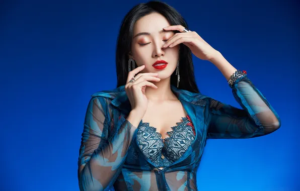 Girl, pose, hands, blouse, Asian, bra