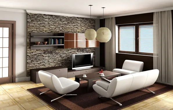 Sofa, carpet, chair, TV, window, table