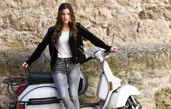Picture girl, beautiful, model, pretty, jeans, brunette, jacket, long-haired