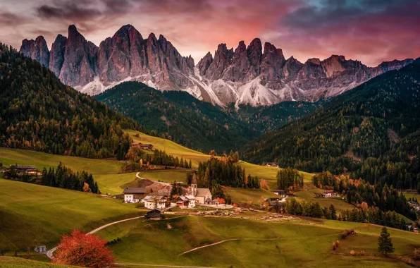 Mountains, Alps, houses