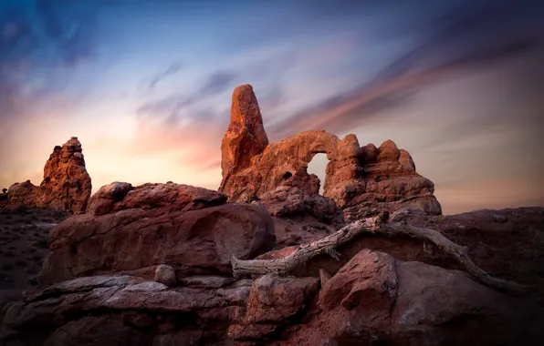 The sky, mountains, rocks