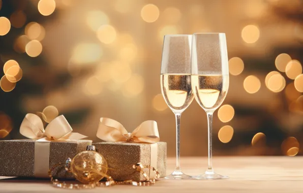 Wine, sequins, glasses, Christmas, alcohol, gifts, New year, gold plated