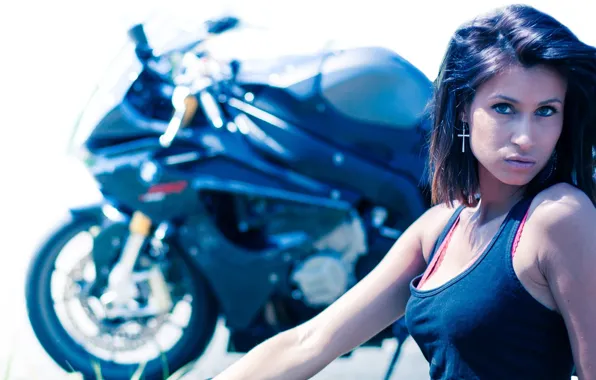 Picture BMW, Girl, Black, Brunete, S1000 RR